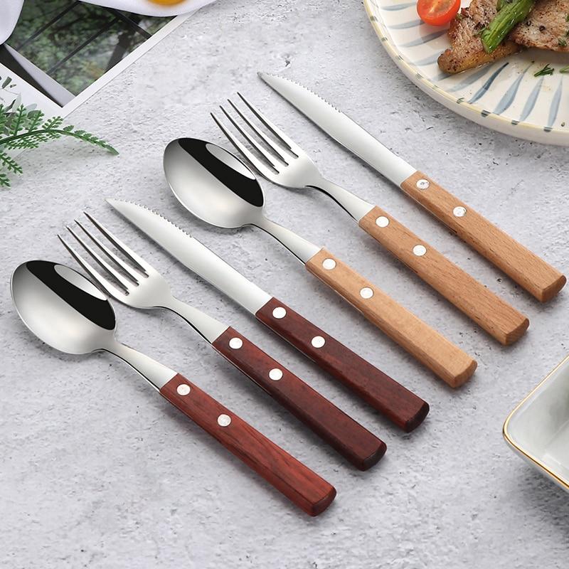 Stainless Steel & Wood Handle Cutlery Set