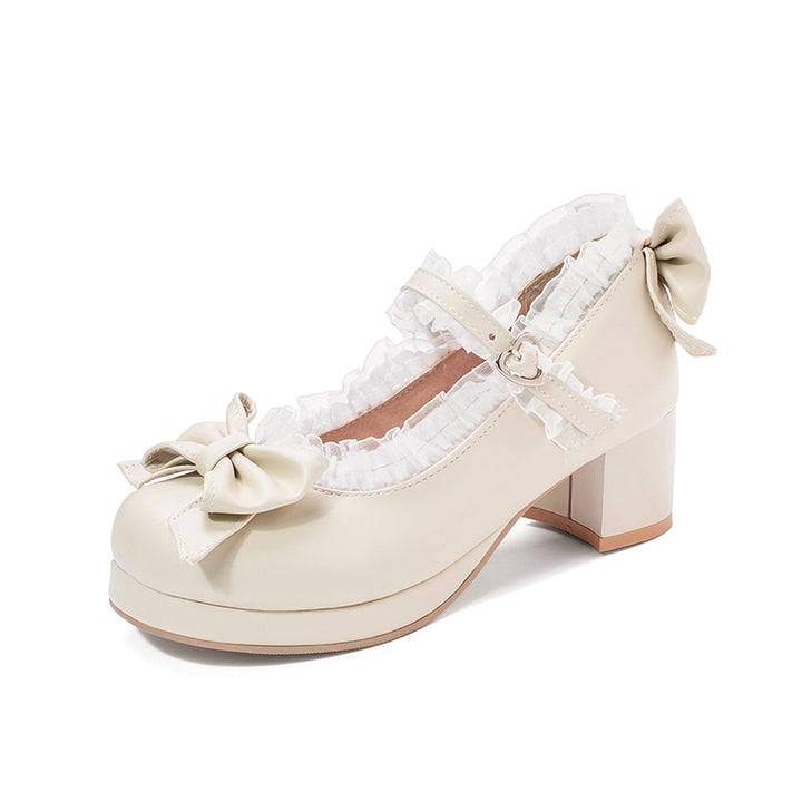 Girls Sweet Lolita Ruffles Bowknot Lace Bridal Wedding Shoes