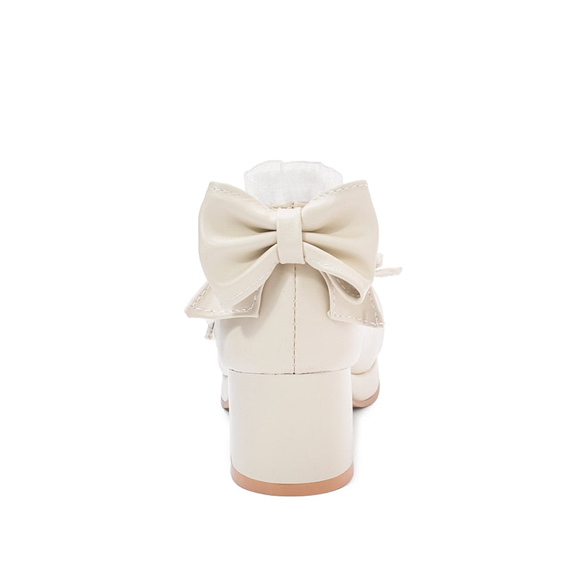 Girls Sweet Lolita Ruffles Bowknot Lace Bridal Wedding Shoes