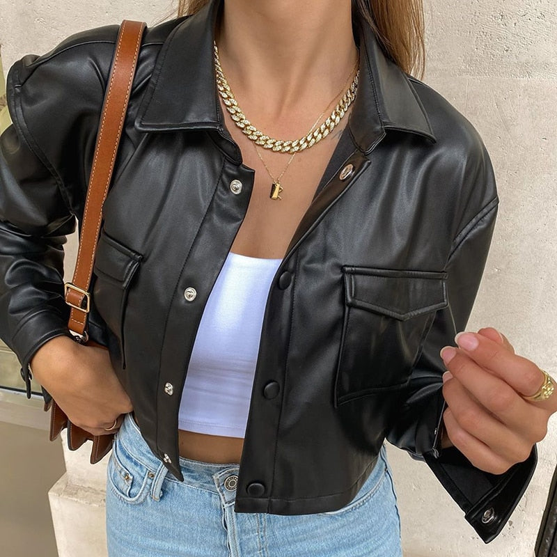 Womens Autumn Chic Cropped Leather Jacket