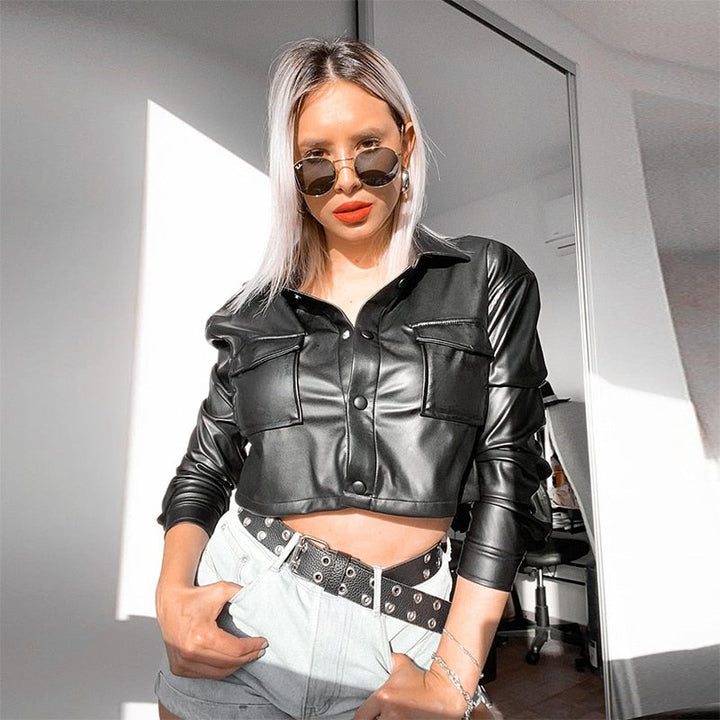 Womens Autumn Chic Cropped Leather Jacket