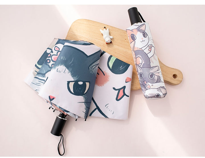Automatic Sunscreen Cute Cat Claw Three-Folding Umbrella