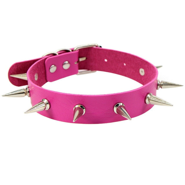 Gothic Pink Spiked Chokers Necklaces