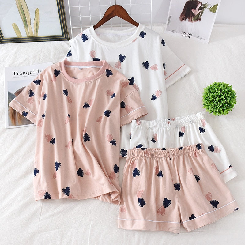 Cotton Sleepwear Suit Heart Print Pajamas
