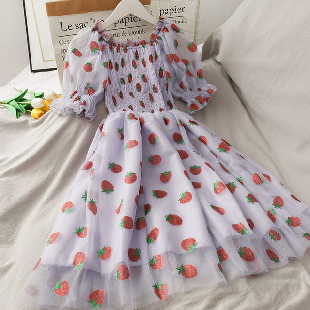 Sweet Strawberry Lace Chiffon Dress