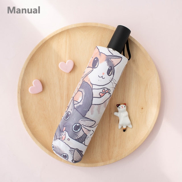 Automatic Sunscreen Cute Cat Claw Three-Folding Umbrella