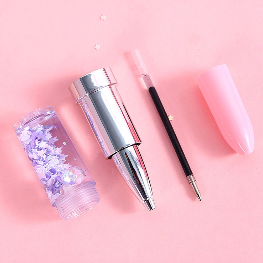 Creative Quicksand Lipstick Shape Glitter Gel Pen