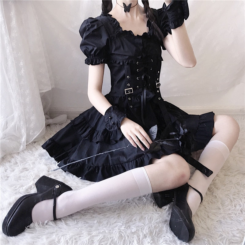 Black Gothic Lolita Punk Dress