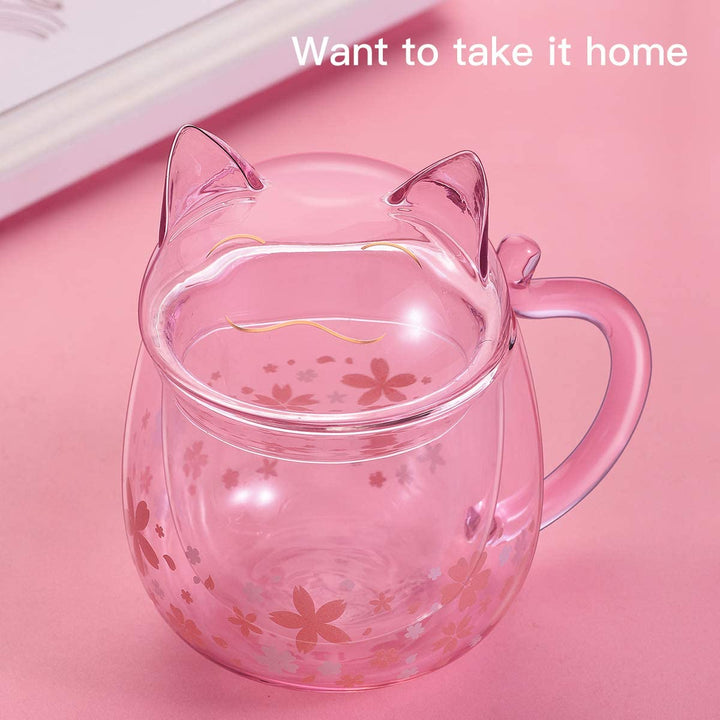 Sakura Cat Glass Cup