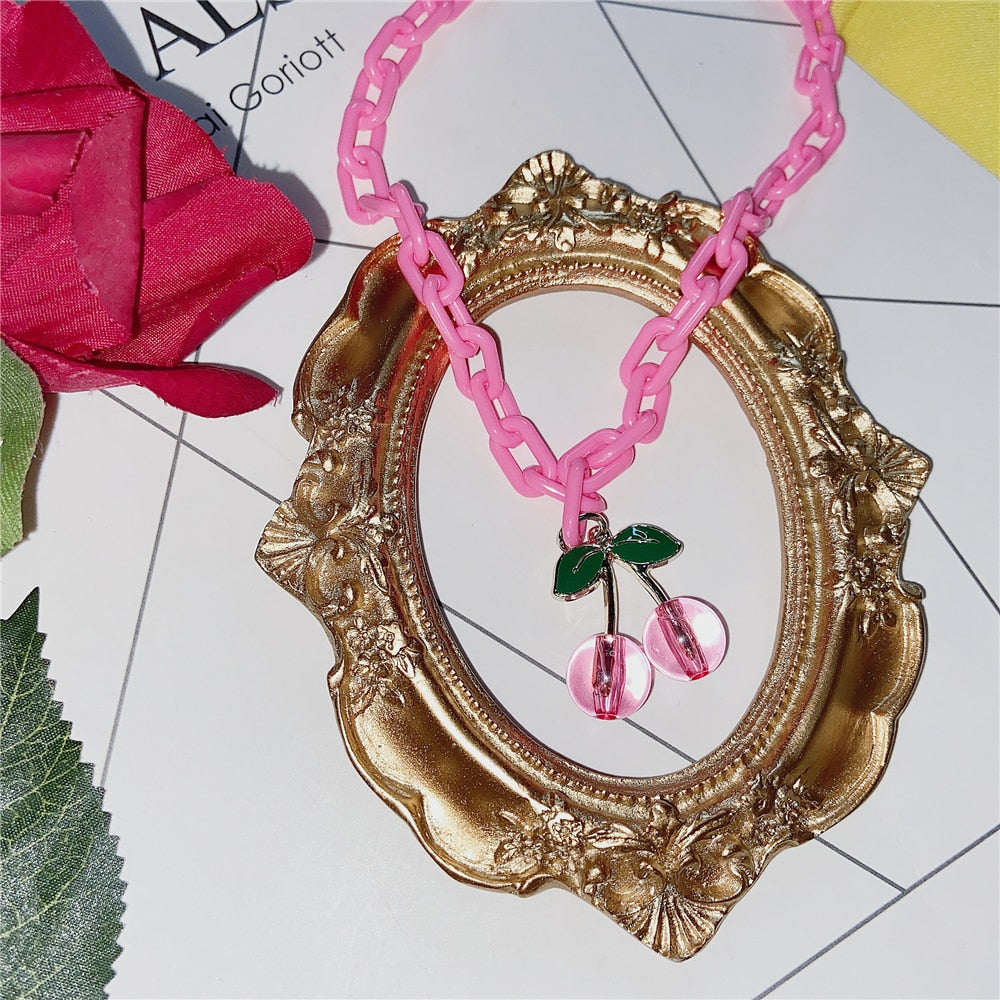 Pink Cherry Jewelry Necklace