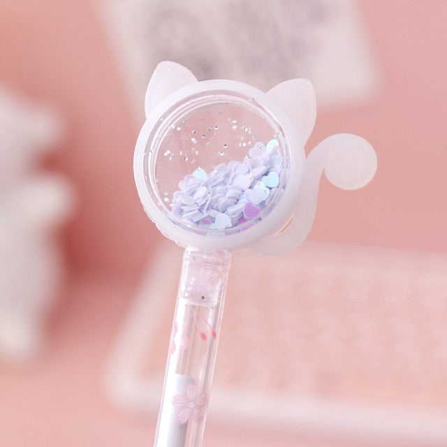 4 Pcs Stationery Kawaii Gel Pen Cat Glitter Design