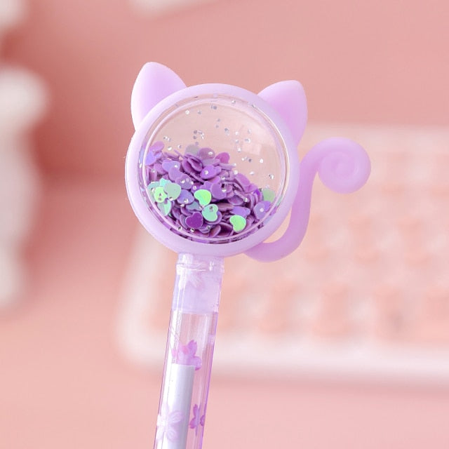 4 Pcs Stationery Kawaii Gel Pen Cat Glitter Design