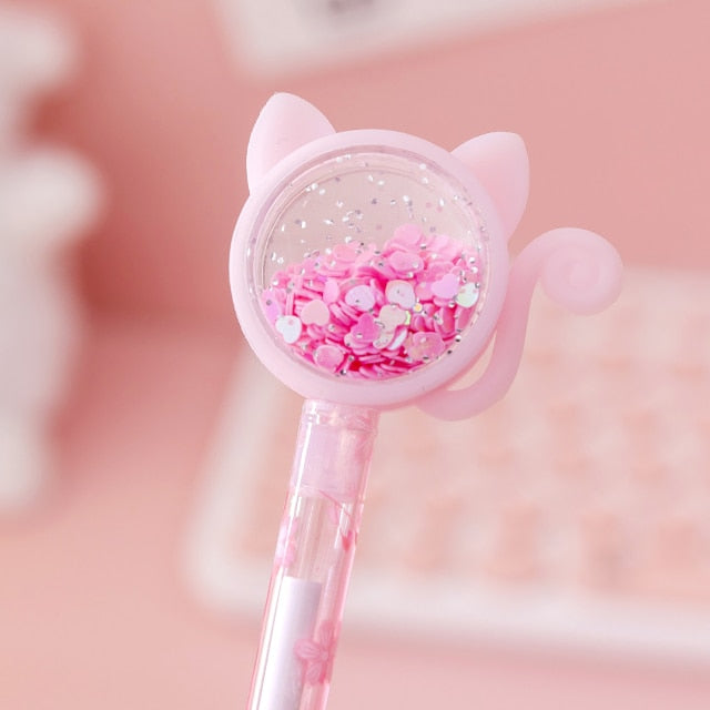 4 Pcs Stationery Kawaii Gel Pen Cat Glitter Design