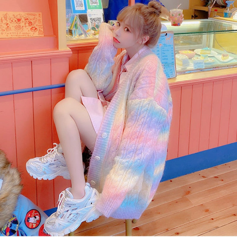 Rainbow Sweet Kawaii Knitted Cardigan