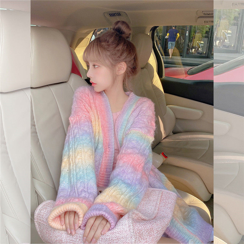 Rainbow Sweet Kawaii Knitted Cardigan
