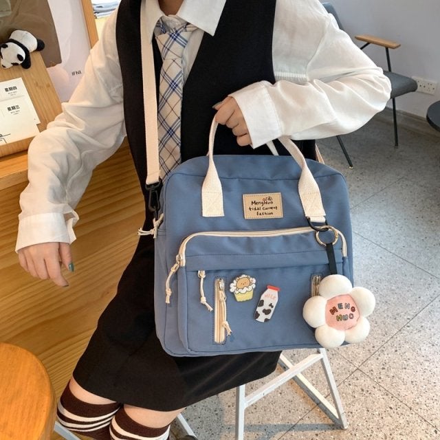 Preppy Style Floral Schoolbag Multifunction Backpack