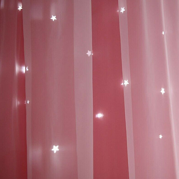 Cute Pink Window Curtain Hollowed Out Stars for Bedroom
