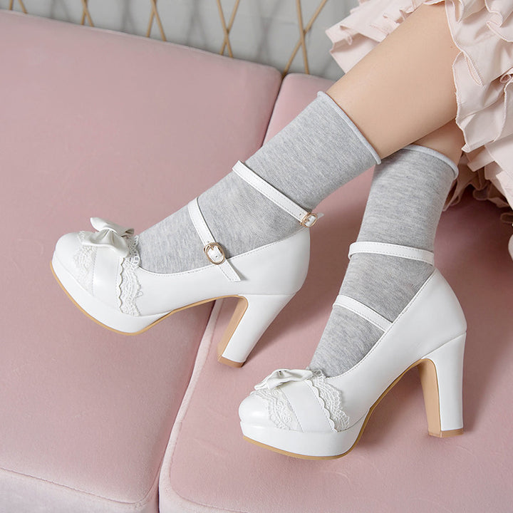 Cute Bow Lace Mary Jane Lolita High Heels