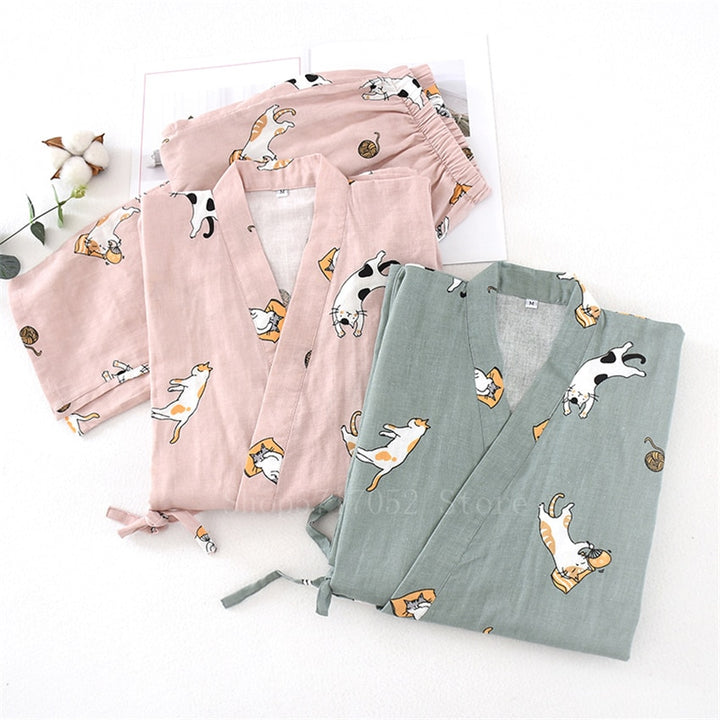 Kawaii Cat Printed Kimono Lover Pajamas