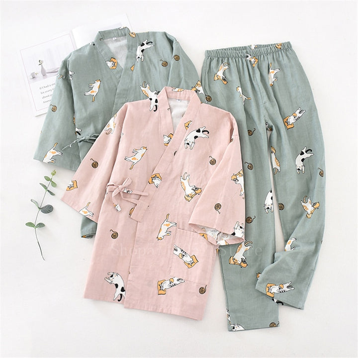 Kawaii Cat Printed Kimono Lover Pajamas