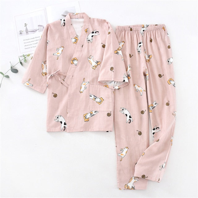 Kawaii Cat Printed Kimono Lover Pajamas