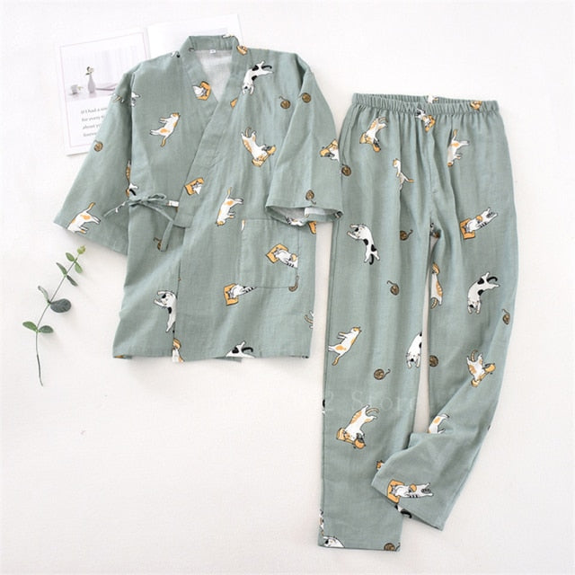 Kawaii Cat Printed Kimono Lover Pajamas