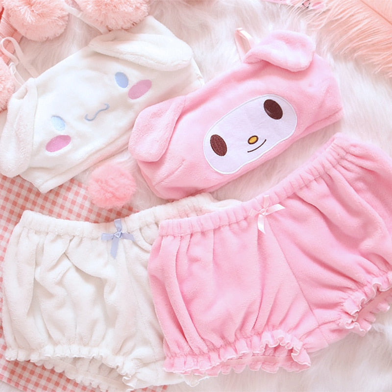 Kawaii Doggy Ear Plush Girl Pajamas Set