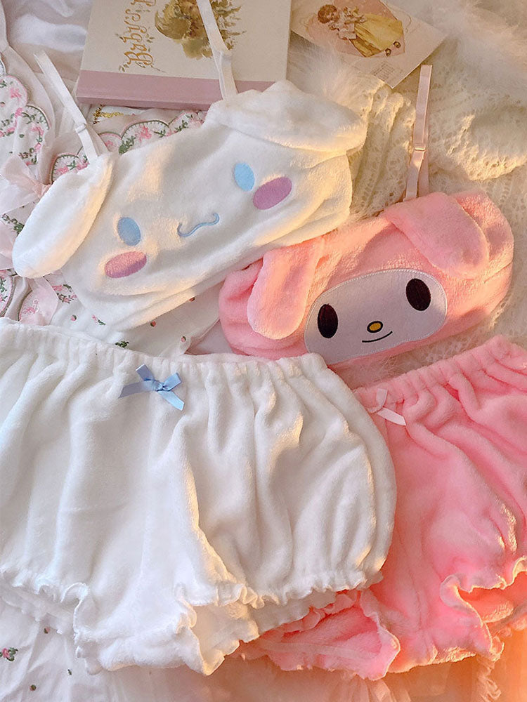 Kawaii Doggy Ear Plush Girl Pajamas Set