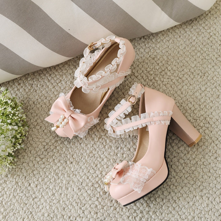 Cute Bow Lace Mary Jane Lolita High Heels