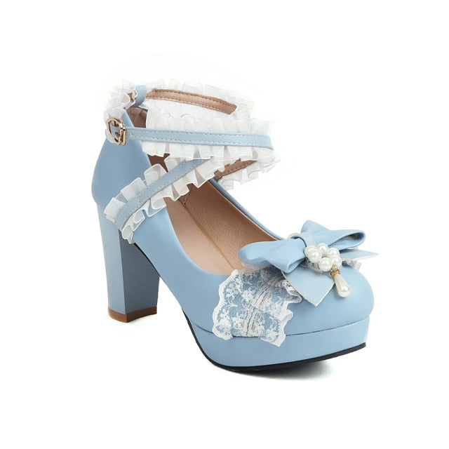 Cute Bow Lace Mary Jane Lolita High Heels