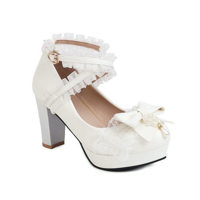 Cute Bow Lace Mary Jane Lolita High Heels