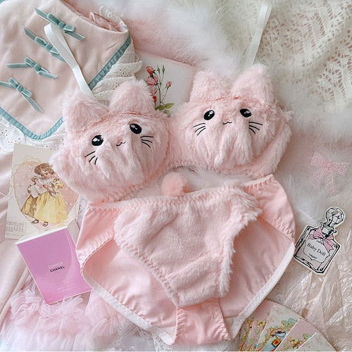 Sweet Cute Cat Wire Free Bra Set