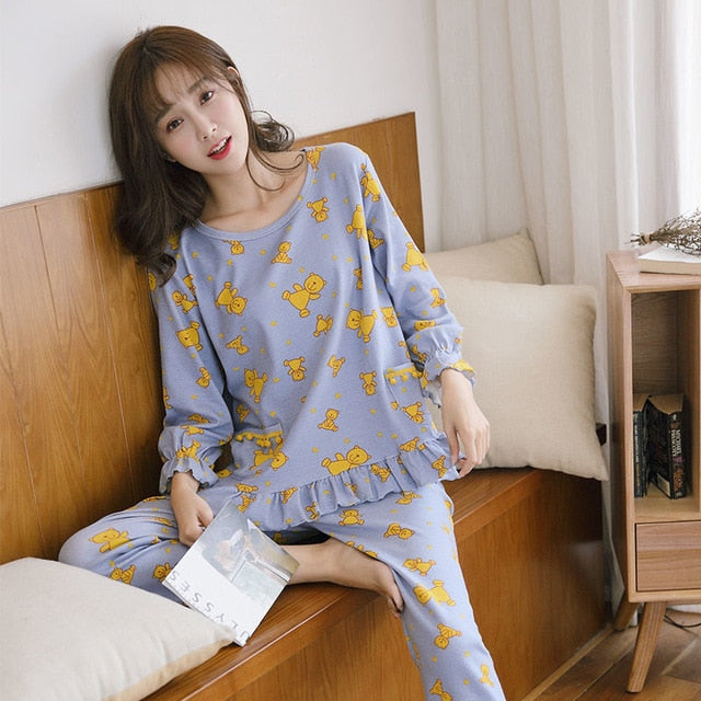 Kpop Cute Ruffled Bow Pajama Sets