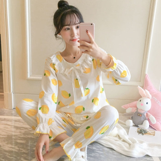 Kpop Cute Ruffled Bow Pajama Sets