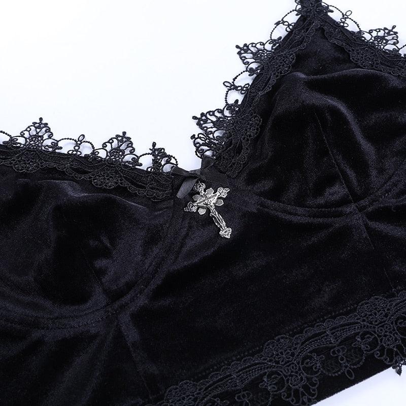Gothic Dark Lace Halter Tops
