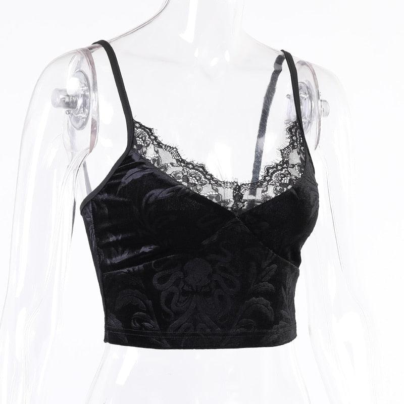 Gothic Dark Lace Halter Tops