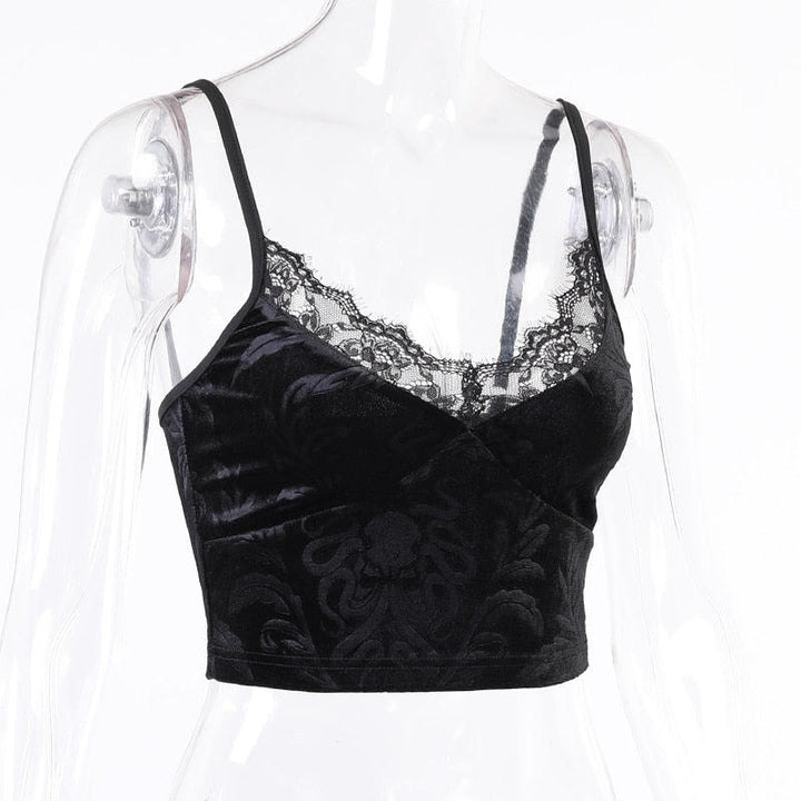 Gothic Dark Lace Halter Tops