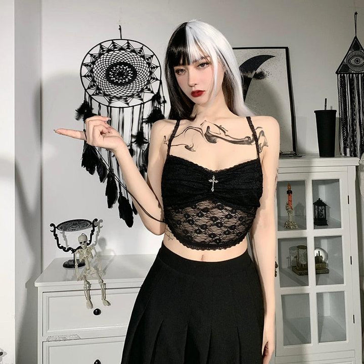 Gothic Dark Lace Halter Tops
