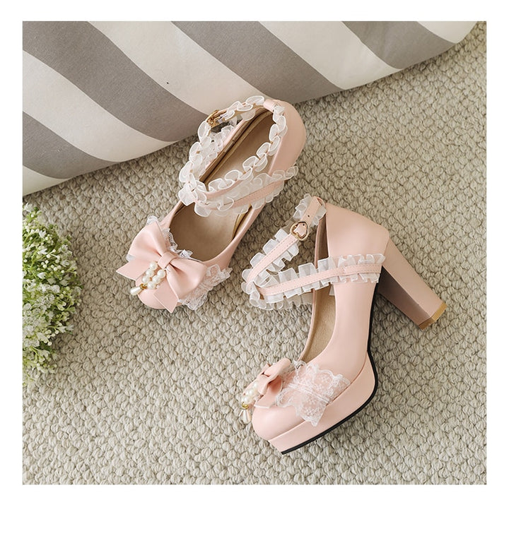 Cute Bow Lace Mary Jane Lolita High Heels