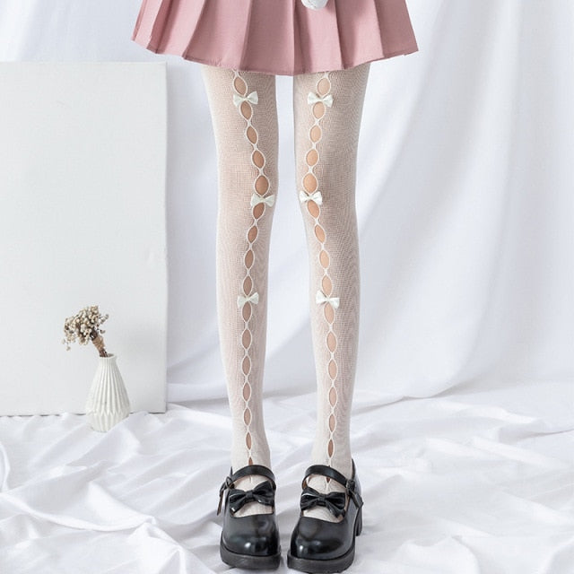 Hollow out Lolita Bowknot Fishnet Stockings
