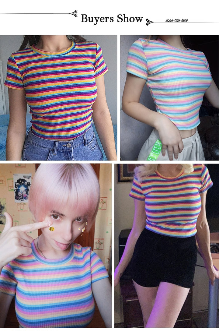 Rainbow Striped Harajuku T-shirt