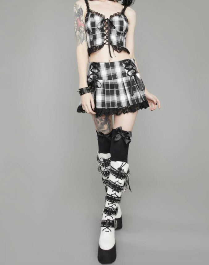 Japanese Gothic Plaid Lace Skirt