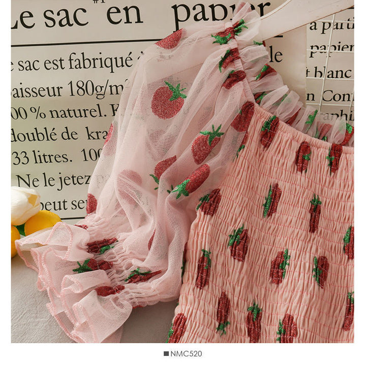 Sweet Strawberry Lace Chiffon Dress