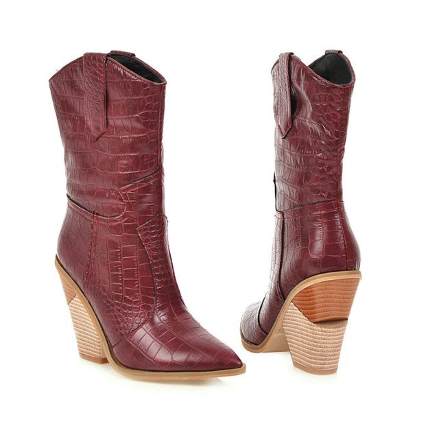 Womens Wedge Ankle Boots Cowboy Western Shoes
