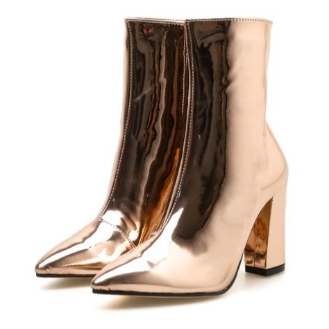 Pointed Thick Heel  Zipper Boots
