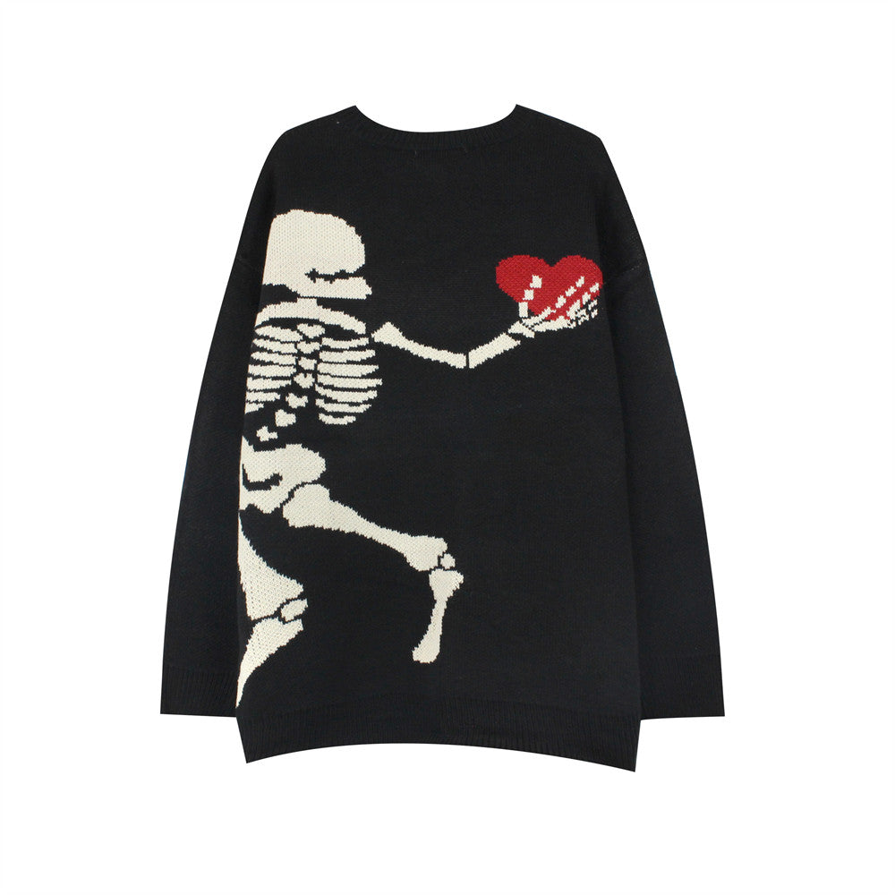 Sweaters Knitted Skull Heart Punk Rock Gothic Jumpers Hip Hop Casual Loose Knitwear
