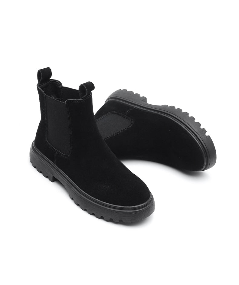 Women Suede Leather Circle Chelsea Boots