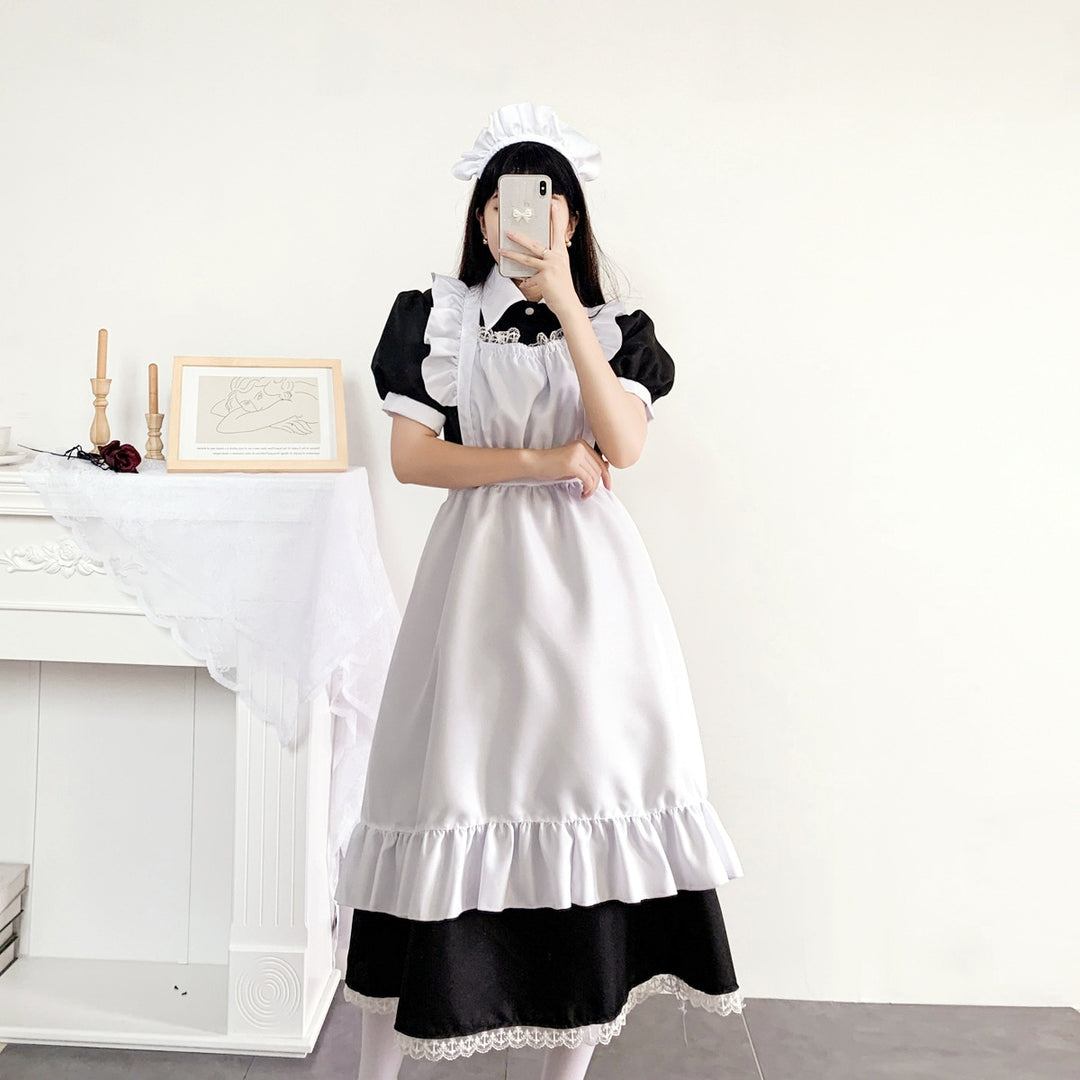 Black and White Long Dress Gothic Style Maid Costume