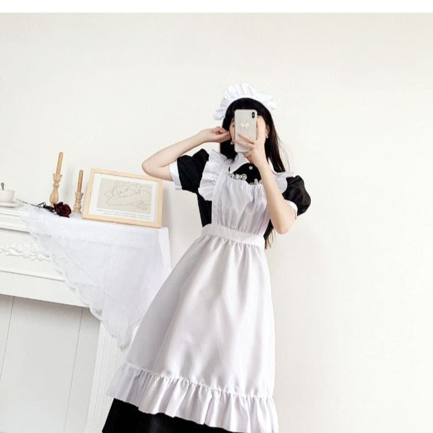 Black and White Long Dress Gothic Style Maid Costume