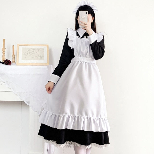 Black and White Long Dress Gothic Style Maid Costume